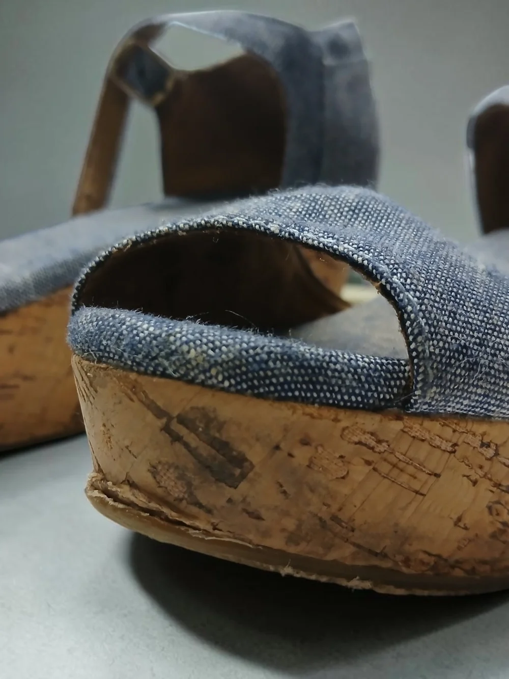 Denim Wedge Sandals with Cork Platform - Women's